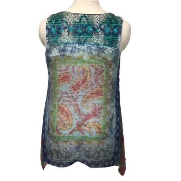 One World Women’s Sleeveless Scoop Neck Asymmetric Tunic, Blue, size PL - Picture 3 of 7